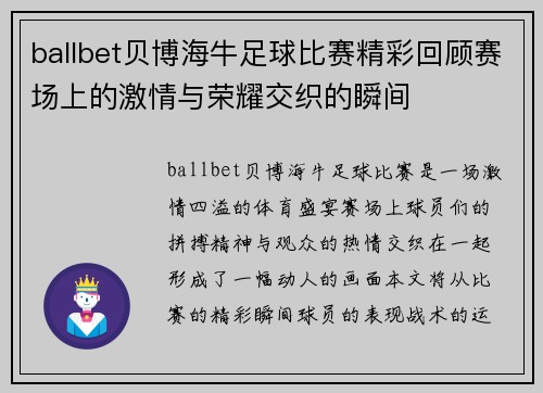 ballbet贝博海牛足球比赛精彩回顾赛场上的激情与荣耀交织的瞬间
